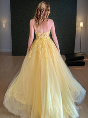 A-Line One-Shoulder Sweep Train Tulle Prom Dresses For Black girls With Appliques Lace