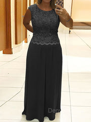 A-Line Scoop Floor-Length Chiffon Mother of the Bride Dresses For Black girls With Lace
