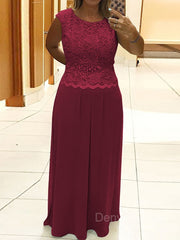 A-Line Scoop Floor-Length Chiffon Mother of the Bride Dresses For Black girls With Lace