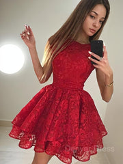 A-Line Scoop Short Lace Homecoming Dresses For Black girls With Lace