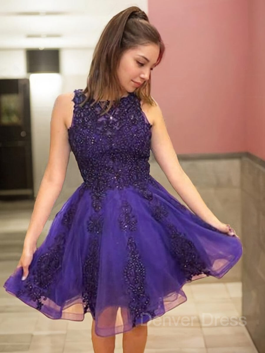 A-Line Scoop Short Tulle Homecoming Dresses For Black girls With Beading