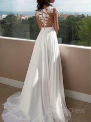 A-Line Scoop Sweep Train Chiffon Evening Dresses For Black girls With Leg Slit