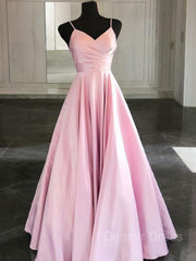 A-Line Spaghetti Straps Floor-Length Satin Prom Dresses For Black girls With Ruffles