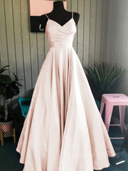 A-Line Spaghetti Straps Floor-Length Satin Prom Dresses For Black girls With Ruffles