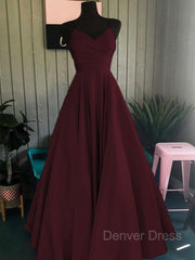 A-Line Spaghetti Straps Floor-Length Satin Prom Dresses For Black girls With Ruffles