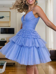 A-Line Spaghetti Straps Short Tulle Homecoming Dresses For Black girls With Ruffles