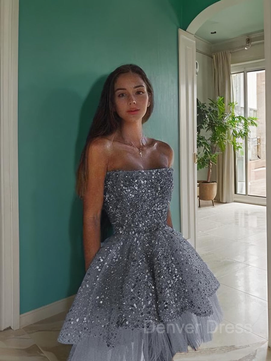 A-Line Strapless Short Homecoming Dresses For Black girls With Ruffles