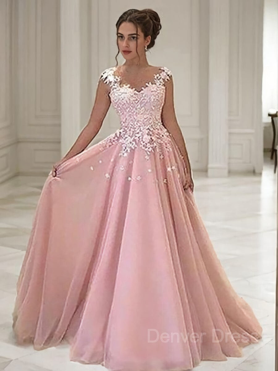 A-Line Sweetheart Floor-Length Tulle Evening Dresses For Black girls With Appliques Lace