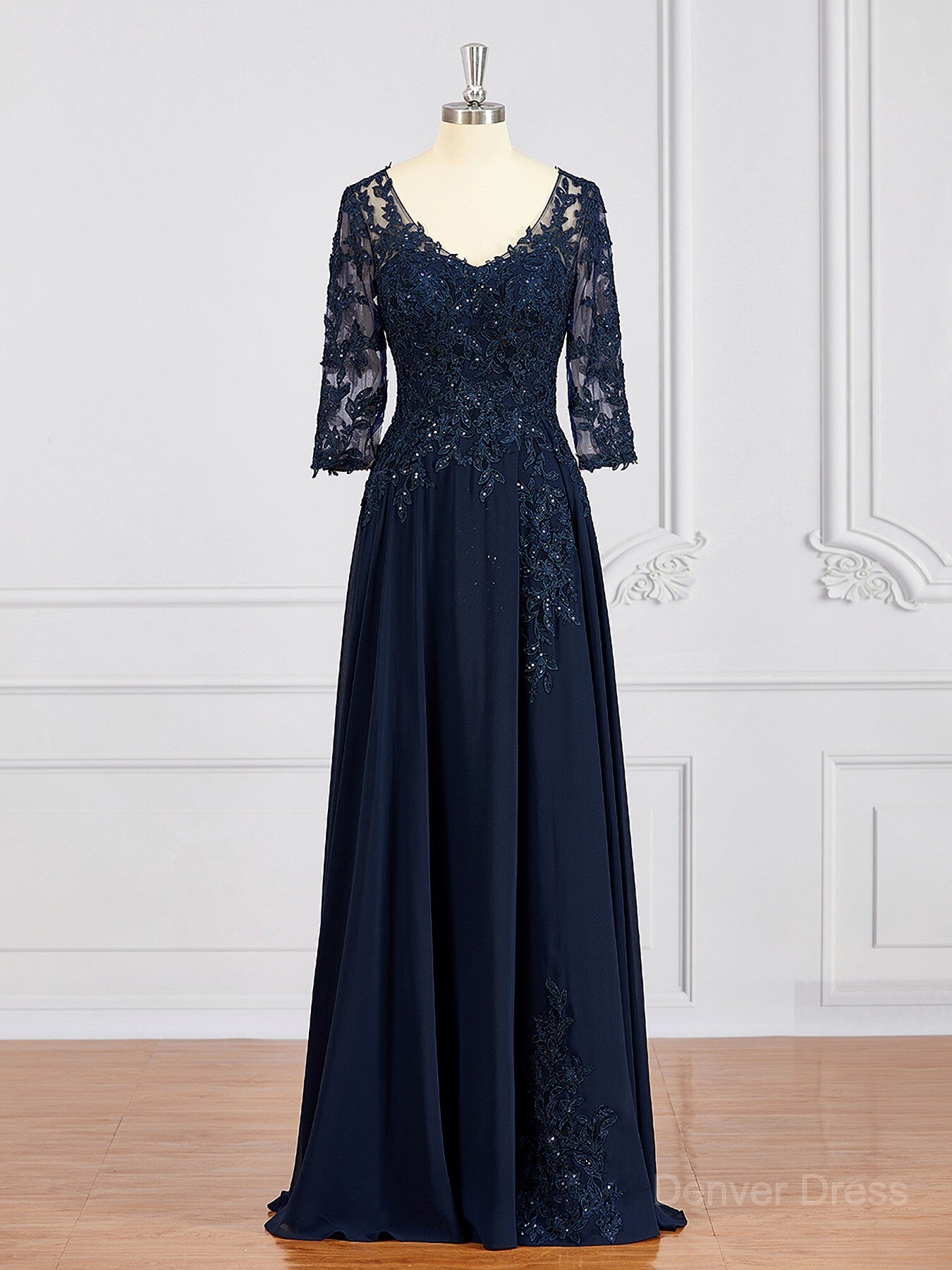 A-Line V-neck Chiffon Floor-Length Mother of the Bride Dresses For Black girls With Appliques Lace