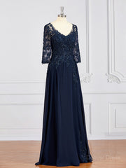 A-Line V-neck Chiffon Floor-Length Mother of the Bride Dresses For Black girls With Appliques Lace
