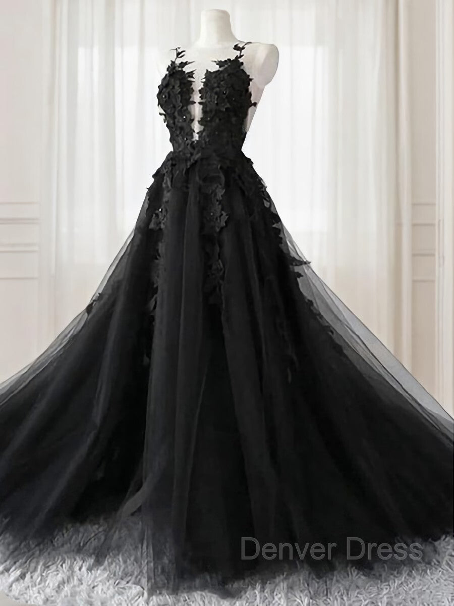 A-Line V-neck Court Train Tulle Wedding Dress Outfits For Women with Appliques Lace