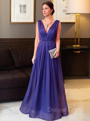 A-Line V-neck Floor-Length 30D Chiffon Mother of the Bride Dresses For Black girls With Ruffles