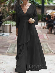A-Line V-neck Floor-Length Chiffon Mother of the Bride Dresses For Black girls With Ruffles