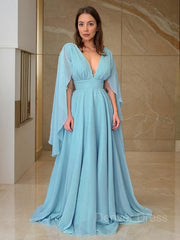 A-Line V-neck Floor-Length Chiffon Mother of the Bride Dresses For Black girls With Ruffles