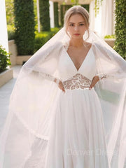 A-Line V-neck Floor-Length Chiffon Wedding Dress