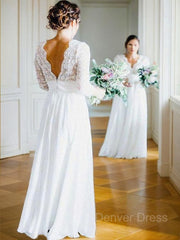 A-Line V-neck Floor-Length Chiffon Wedding Dresses