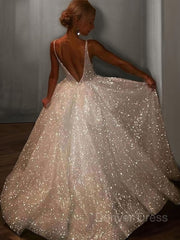 A-Line V-neck Floor-Length Prom Dresses