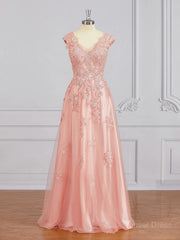 A-Line V-neck Floor-Length Tulle Mother of the Bride Dresses For Black girls With Appliques Lace