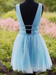 A-Line V-neck Short Tulle Homecoming Dresses