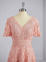 A-Line V-neck Tea-Length Chiffon Mother of the Bride Dresses For Black girls With Appliques Lace