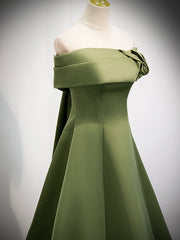 A-Line Satin Green Long Prom Dress Outfits For Girls, Green Formal Dress