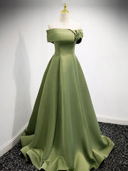 A-Line Satin Green Long Prom Dress Outfits For Girls, Green Formal Dress