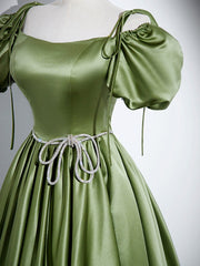 A-Line Satin Green Long Prom Dress Outfits For Girls, Green Formal Evening Dress