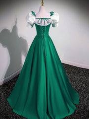 A-Line Satin Green Long Prom Dresses For Black girls For Women, Green A-Line Formal Dresses