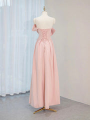 A-Line Satin Pink Long Prom Dress Outfits For Girls, Pink Long Formal Dress