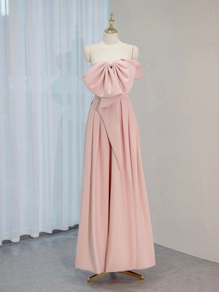 A-Line Satin Pink Long Prom Dress Outfits For Girls, Pink Long Formal Dress