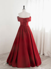 A-Line Satin Red Long Prom Dresses For Black girls For Women, Red Long Formal Dresses