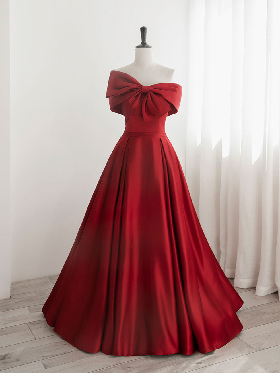 A-Line Satin Red Long Prom Dresses For Black girls For Women, Red Long Formal Dresses