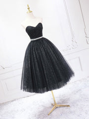 A-Line Sweetheart Neck Black Short Prom Dress Outfits For Girls, Black Formal Evening Dresses