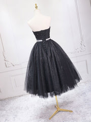 A-Line Sweetheart Neck Black Short Prom Dress Outfits For Girls, Black Formal Evening Dresses