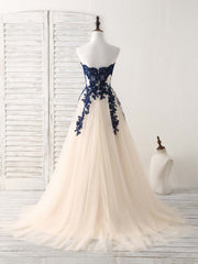 A-Line Sweetheart Tulle Lace Applique Long Prom Dress Outfits For Girls, Bridesmaid Dress