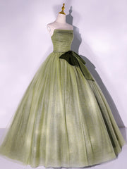 A Line Tulle Green Long Prom Dress Outfits For Girls, Green Tulle Evening Party Dresses