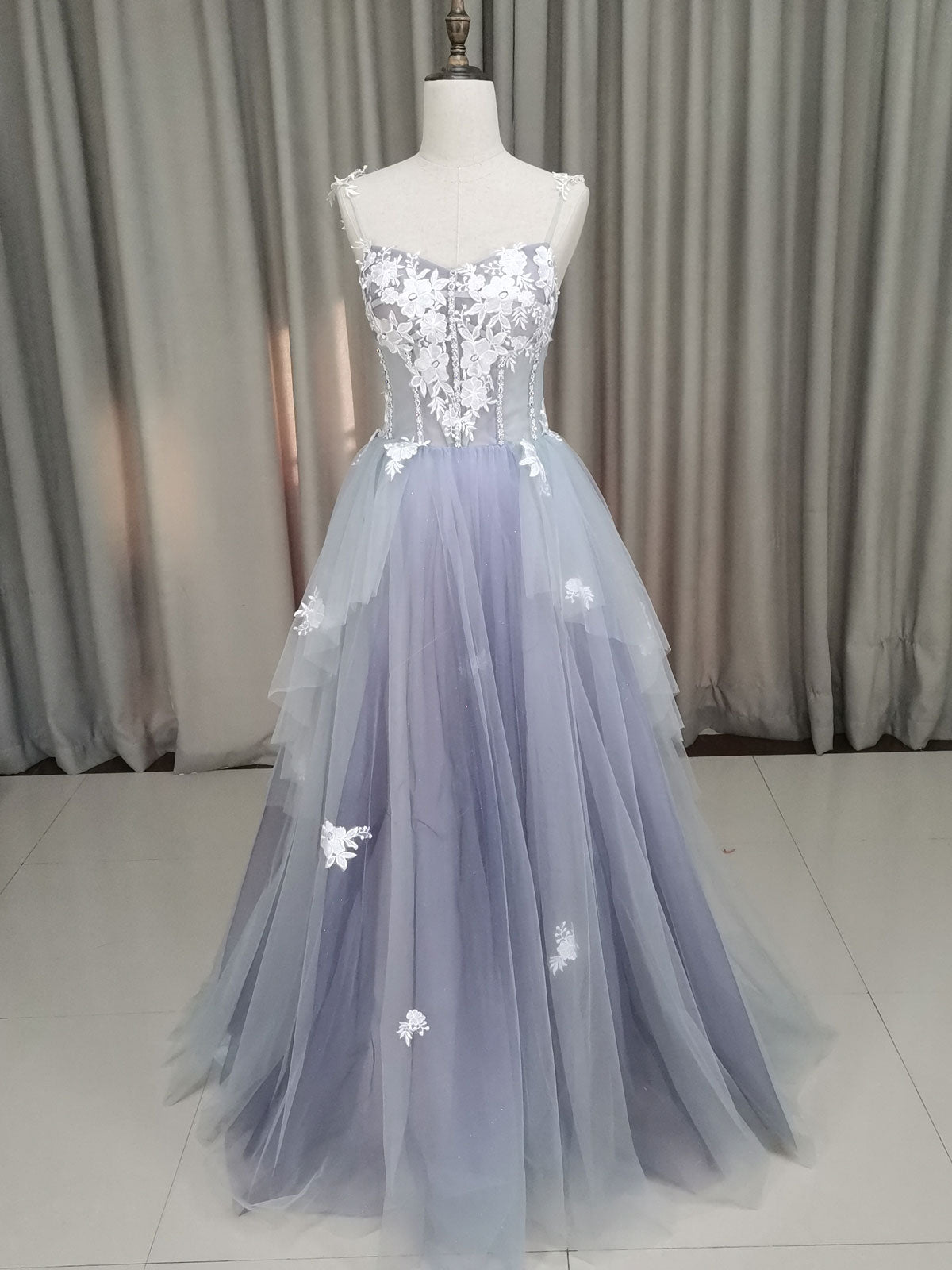A line Tulle Lace Long Formal Dress Outfits For Girls, Lace Tulle Prom Dress