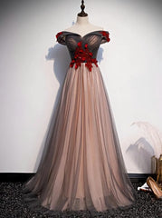 A-line Tulle Ruched Embellished Prom Dress Outfits For Girls, Long Party Dress