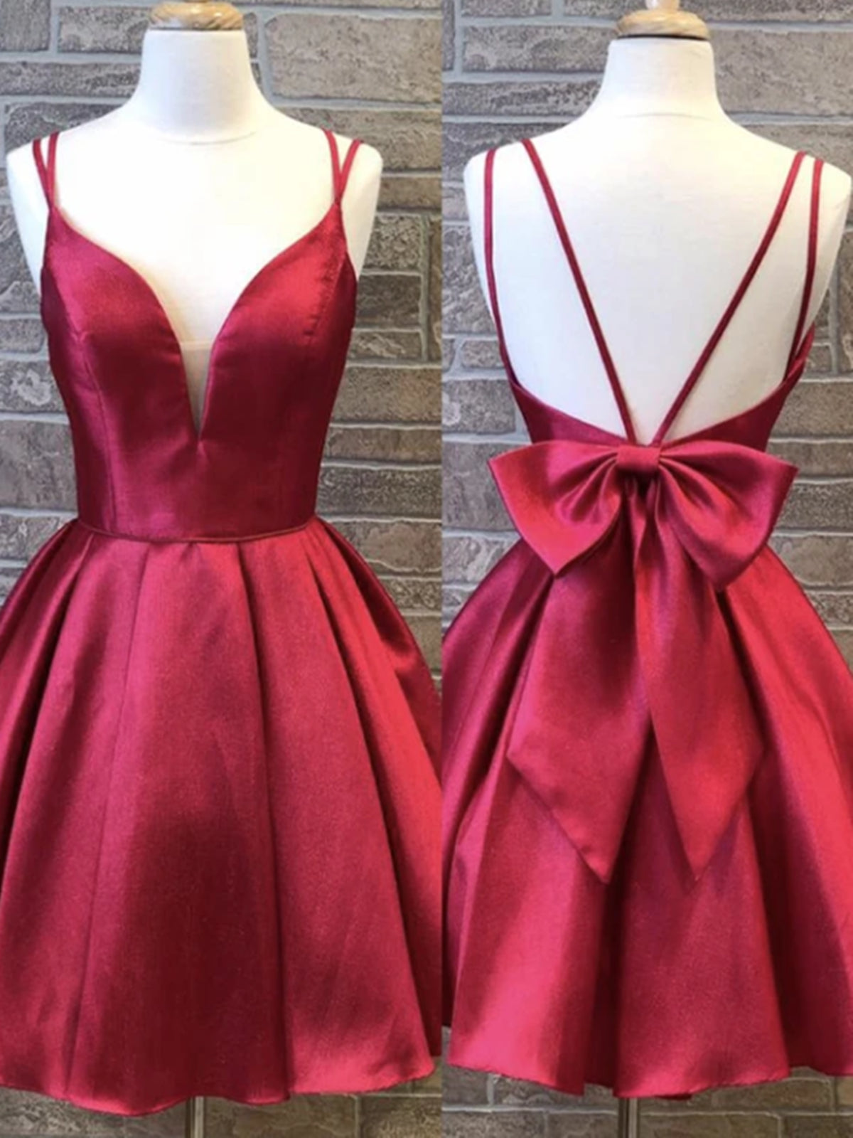 A Line V Neck Short Burgundy Backless Prom Dresses For Black girls For Women, Short Wine Red Formal Homecoming Dresses