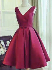 A Line V Neck Short Burgundy Prom Dresses For Black girls For Women, Short V Neck Wine Red Graduation Homecoming Dresses