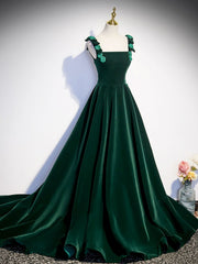 A-Line Velvet Green Long Prom Dresses For Black girls For Women, Green Formal Evening Dresses