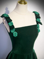 A-Line Velvet Green Long Prom Dresses For Black girls For Women, Green Formal Evening Dresses