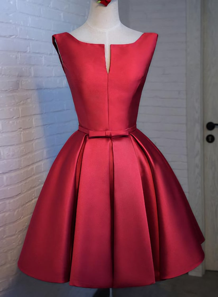 Adorable Cute Wine Red Satin Short Prom Dress Outfits For Women , New Party Dress