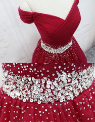 Adorable Dark Red Homecoming Dress Outfits For Women , Tulle Off the Shoulder Party Dress