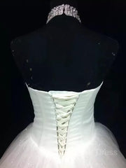 Ball Gown Halter Floor-Length Tulle Wedding Dresses For Black girls With Beading