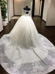 Ball Gown Off-the-Shoulder Cathedral Train Tulle Wedding Dresses For Black girls With Appliques Lace