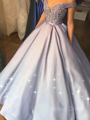 Ball Gown Off-the-Shoulder Floor-Length Satin Prom Dresses For Black girls With Beading