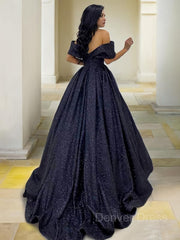 Ball Gown Off-the-Shoulder Sweep Train Prom Dresses For Black girls With Ruffles
