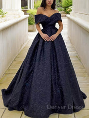 Ball Gown Off-the-Shoulder Sweep Train Prom Dresses For Black girls With Ruffles