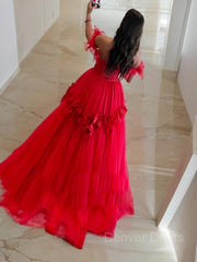 Ball Gown Off-the-Shoulder Sweep Train Tulle Prom Dresses For Black girls With Flower